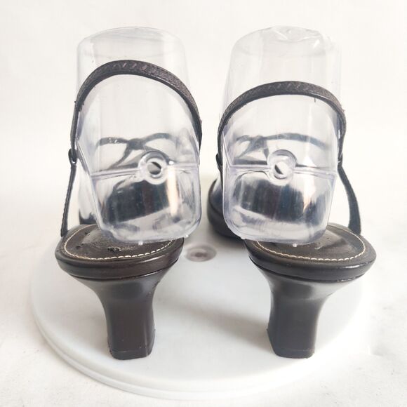 90s Y2K Life Stride Heels 8 Narrow Brown Pointy Square Toe Slingback Leather - Picture 4 of 12